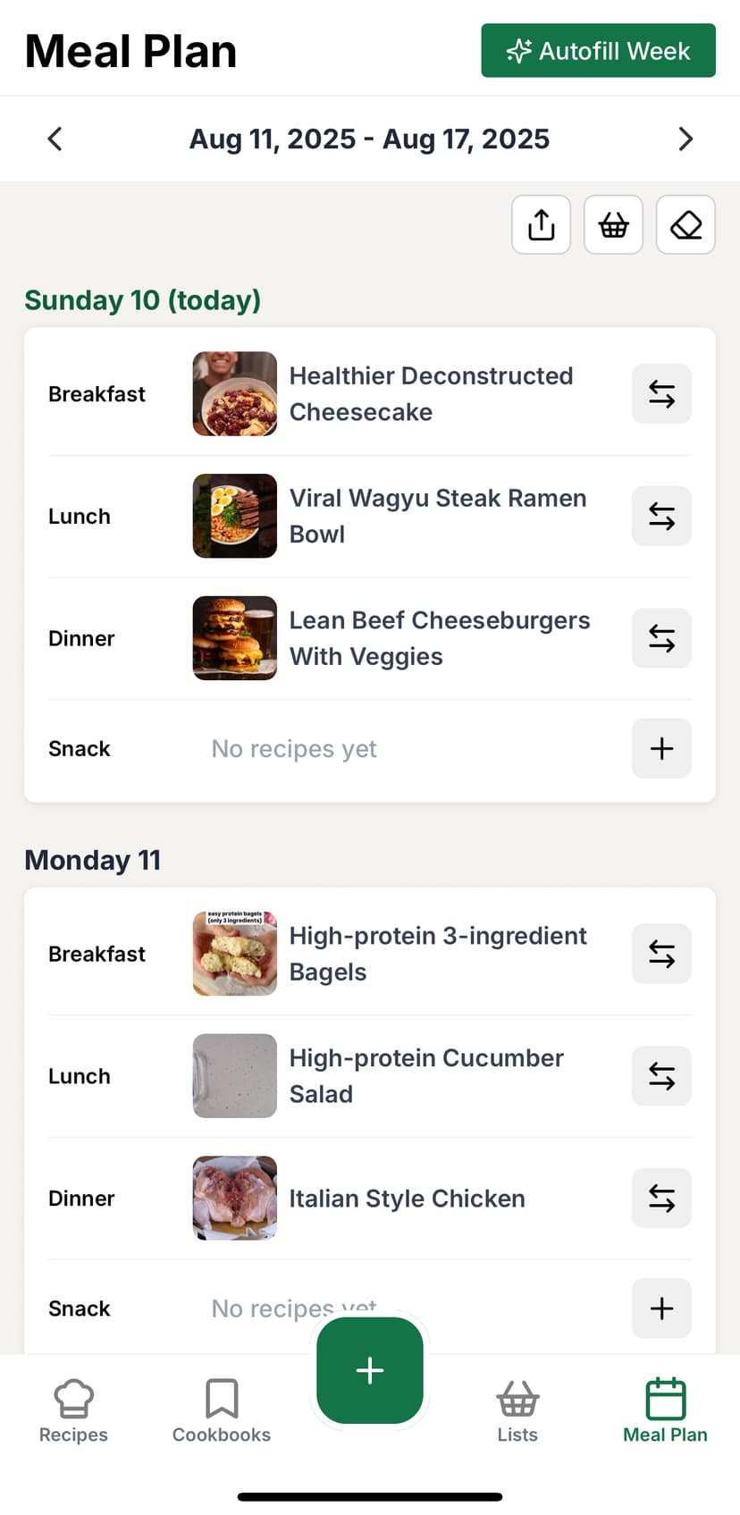 Meal planner screen