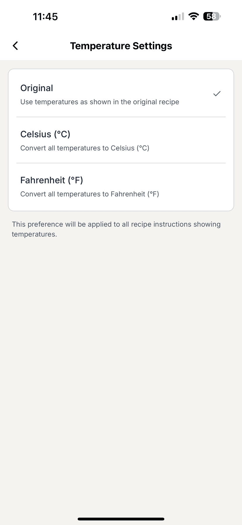 Settings screen 4